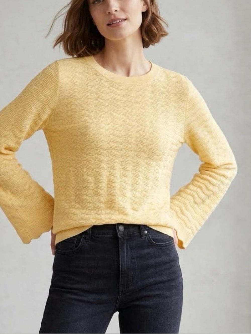 Chico's Pale Yellow Wave-Textured Knit Top Y2K